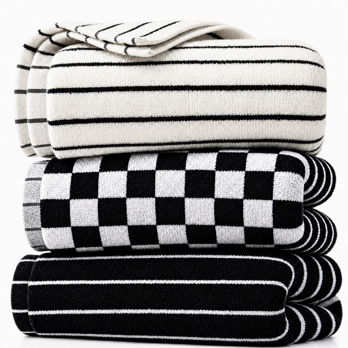 BEAQLIO 100% Cotton Striped Hand Towels Set, 3pcs Towels for Bathroom Black