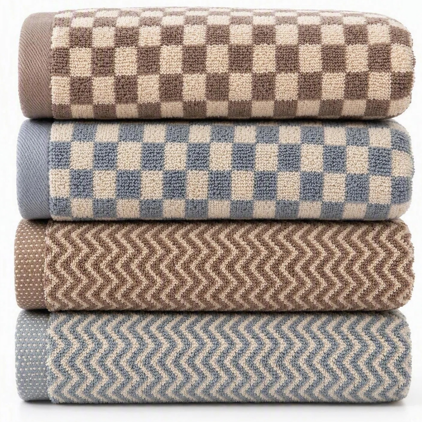 BEAQLIO 100% Cotton Bath Towels Set, 4 Pack Checkered Towels for Bathroom