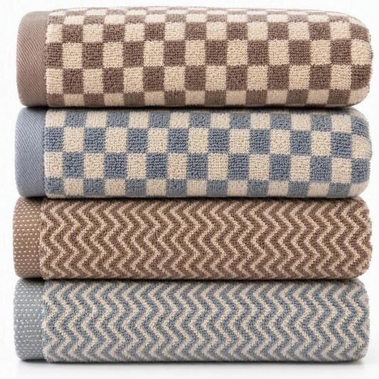 BEAQLIO 100% Cotton Bath Towels Set, 4 Pack Checkered Towels for Bathroom