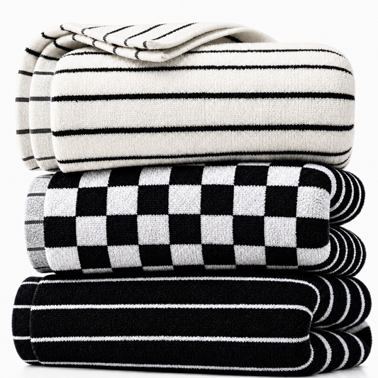 BEAQLIO 100% Cotton Striped Hand Towels Set, 3pcs Towels for Bathroom Black