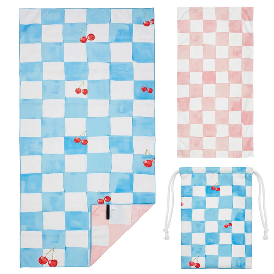 Beaqlio Microfiber Beach Towel Oversized, 71*36'' Cruise Quick Dry XL Beach Towels for Cruise Pool Yoga Gym Vacation Gift, Lightweight Absorbent Sandproof Large Beach Essentials, Plaid Cherry Print Towel