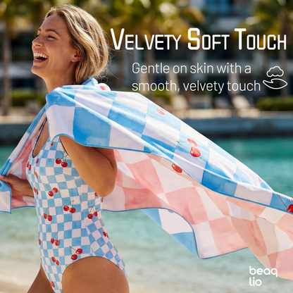Beaqlio Microfiber Beach Towel Oversized, 71*36'' Cruise Quick Dry XL Beach Towels for Cruise Pool Yoga Gym Vacation Gift, Lightweight Absorbent Sandproof Large Beach Essentials, Plaid Cherry Print Towel