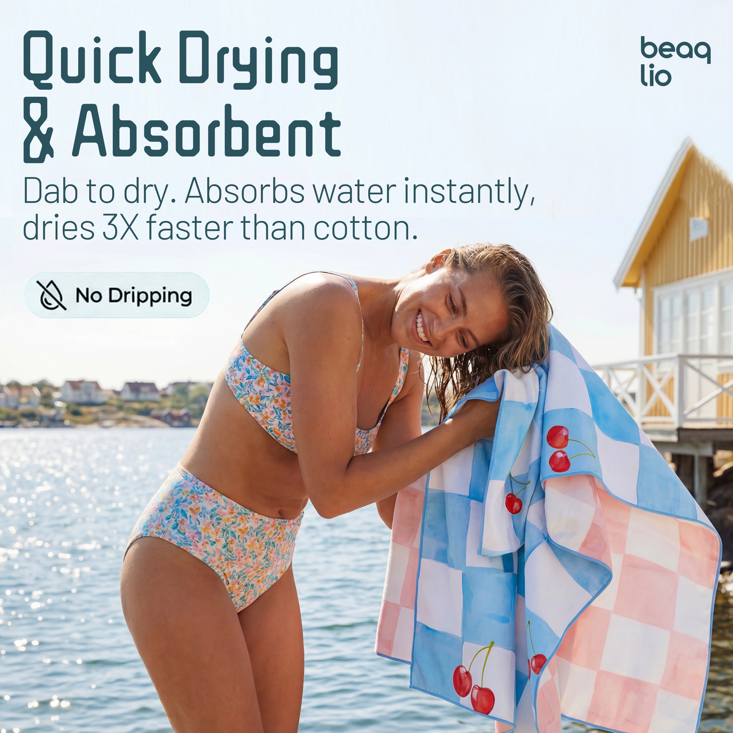 Beaqlio Microfiber Beach Towel Oversized, 71*36'' Cruise Quick Dry XL Beach Towels for Cruise Pool Yoga Gym Vacation Gift, Lightweight Absorbent Sandproof Large Beach Essentials, Plaid Cherry Print Towel