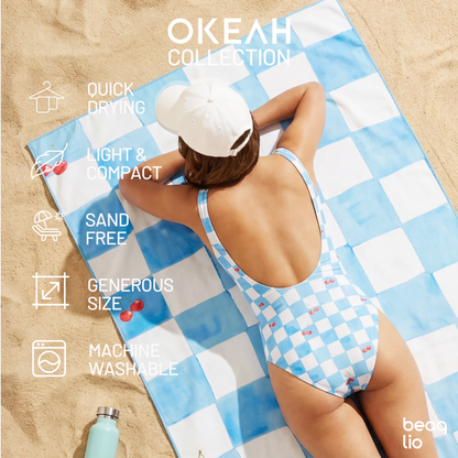 Beaqlio Microfiber Beach Towel Oversized, 71*36'' Cruise Quick Dry XL Beach Towels for Cruise Pool Yoga Gym Vacation Gift, Lightweight Absorbent Sandproof Large Beach Essentials, Plaid Cherry Print Towel