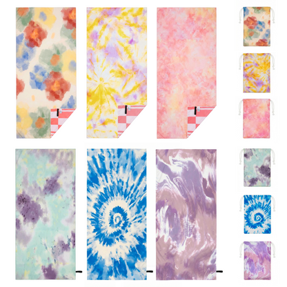 Beaqlio 6 Pack Microfiber Beach Towel Oversized with 6pcs Travel Bag, 71*36 Cruise Quick Dry XL Beach Towels for Cruise Pool Yoga Gym Vacation Gift, Lightweight Absorbent Large Beach Essentials,  Tie dye