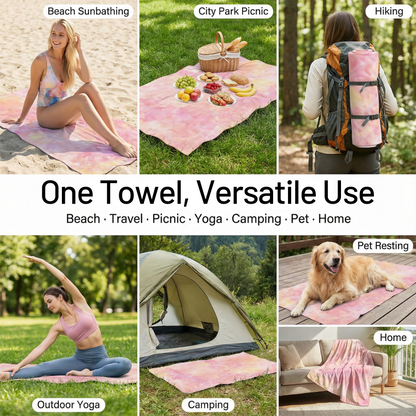 Beaqlio 6 Pack Microfiber Beach Towel Oversized with 6pcs Travel Bag, 71*36 Cruise Quick Dry XL Beach Towels for Cruise Pool Yoga Gym Vacation Gift, Lightweight Absorbent Large Beach Essentials,  Tie dye