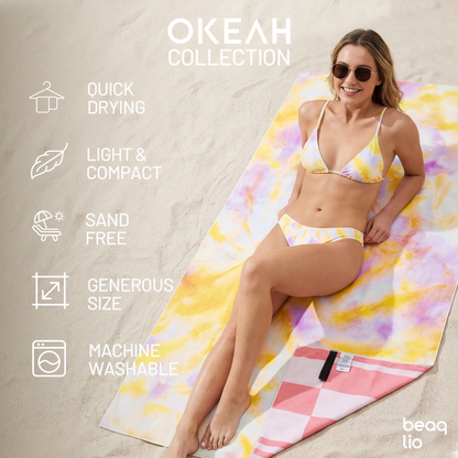 Beaqlio 6 Pack Microfiber Beach Towel Oversized with 6pcs Travel Bag, 71*36 Cruise Quick Dry XL Beach Towels for Cruise Pool Yoga Gym Vacation Gift, Lightweight Absorbent Large Beach Essentials,  Tie dye