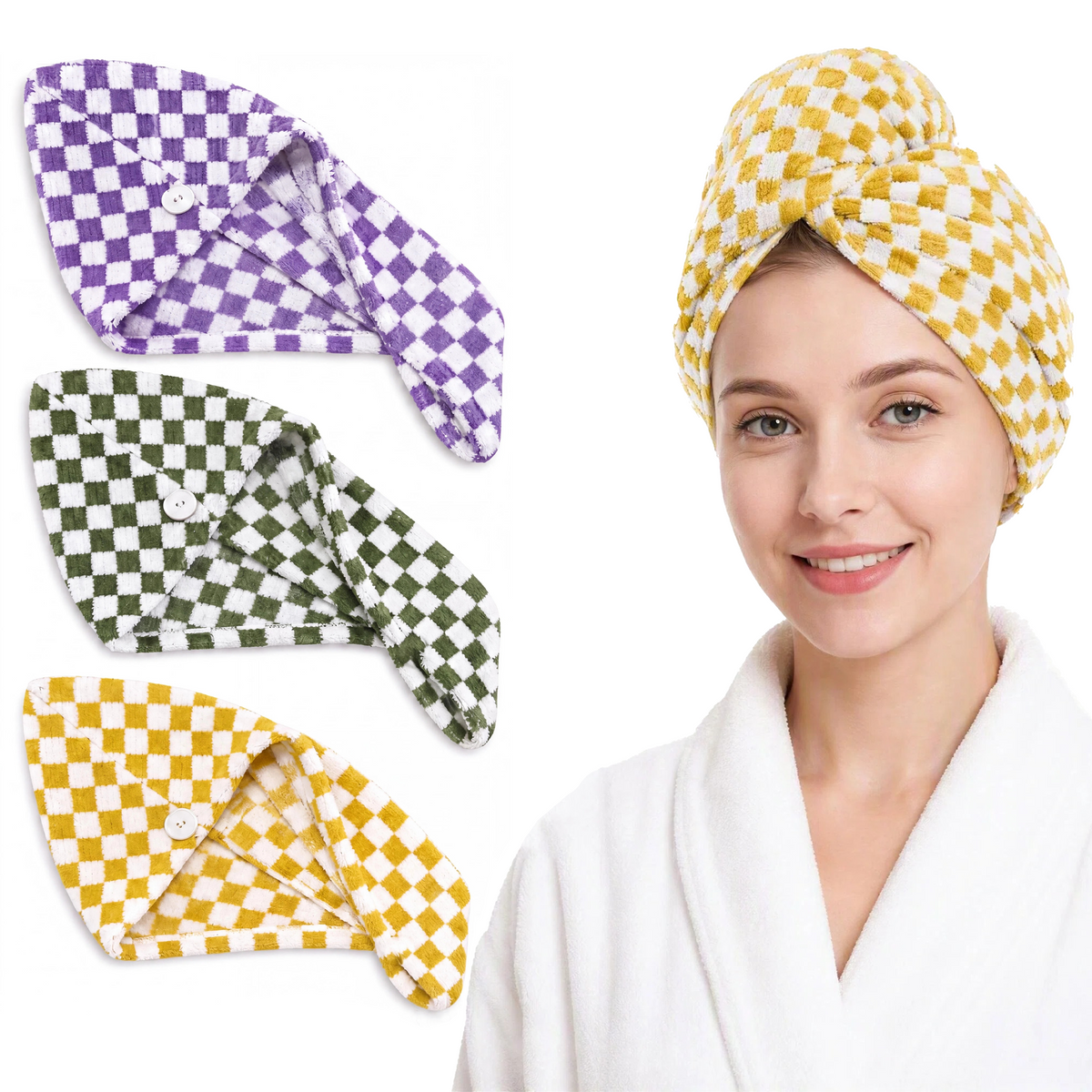 BEAQLIO 3 Pack Microfiber Hair Towel Wrap Set, Hair Towels for Women
