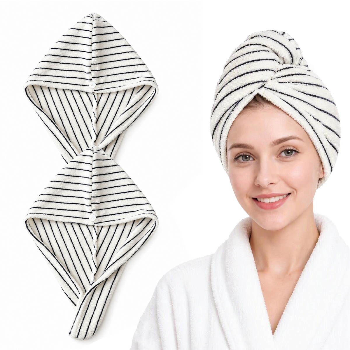 BEAQLIO 100% Cotton Hair Towel Wrap Set of 2, Hair Towels for Women