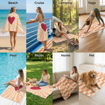 Beaqlio Microfiber Beach Towel Oversized, 71*36'' Cruise Quick Dry XL Beach Towels for Cruise Pool Yoga Gym Vacation Gift, Lightweight Absorbent Sandproof Large Beach Essentials,  Heart Printed Towel