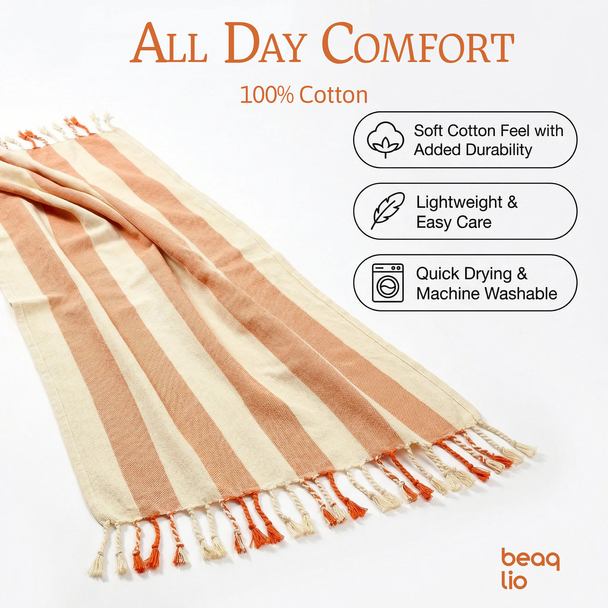 Beaqlio 100% Cotton Beach Towel Oversized, 71*39’’ Quick Dry XL Beach Towels for Cruise Pool Yoga Gym Vacation Gift, Lightweight Absorbent Sandproof Large Beach Essentials,  Orange