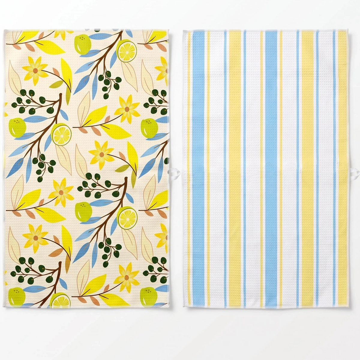 BEAQLIO Waffle Weave Kitchen Towel Set of 2, Microfiber Dish Towels, Lemon