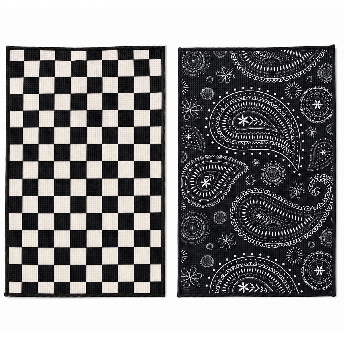 BEAQLIO Waffle Weave Kitchen Towel Set of 2, Microfiber Dish Towels, Black