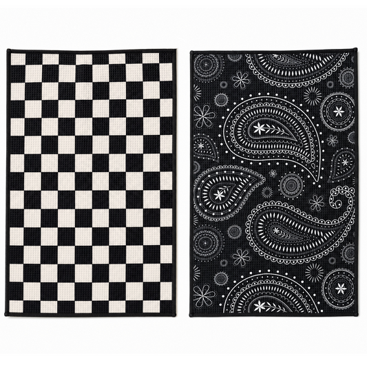 BEAQLIO Waffle Weave Kitchen Towel Set of 2, Microfiber Dish Towels, Black
